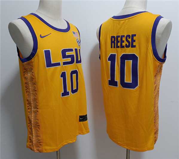 Mens LSU Tigers #10 Angel Reese Yellow Stitched Jersey->college and high school->NBA Jersey